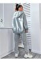طقم بدلة رياضية سويت شيرت Jogger - غطاء رأس كبير الحجم مطبوع باللون الرمادي - 2