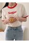 Sugar Piece Single Jersey T-Shirt -Red White Oversize Crew Neck Short Sleeve Tee Shirt - 2