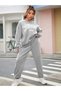 Women's Gray California Slogan Bottom Top Tracksuit Set Oversize Crew Neck - 7