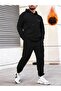 Men's Black New York Written Bottom Top Tracksuit Set Oversize Hooded