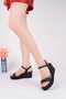 Black Single Strap Feta Wedge Orthopedic Summer Sandals - Light Heel - 4