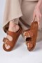 Estella Tan Color Double Buckle Women's Slippers - 5