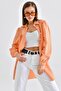 Orange Striped Wrap Fabric with Bias Robe and Gather Detail - 2