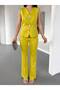 Women's Gold Buttoned Vest Pants Suit - 7