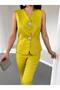 Women's Gold Buttoned Vest Pants Suit - 8