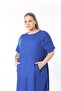 Large Size Women's Cobalt Blue, Long Dress with Metal Buttons and Kangaroo Pockets 65N37881 - 5