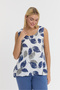 Women's Strappy Blouse - Muslin Laurel Leaf Pattern with Buttons on the Back - 1115