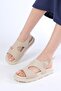 Reina Beige Color Asymmetrical Cut Women's Sandals