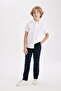 Boy's Straight Leg Elastic Waist Pocket Navy Blue Gabardine School Pants 25K 801005746