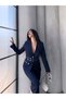Women's Jacket and Trousers Set, Navy Blue, Snap Detail, Adjustable Waist - 5
