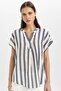 Regular Fit Crew Neck Striped Crinkle Fabric Short Sleeve Blouse 24Y 801006025