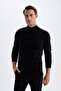 Black Slim Fit Slim Fit Half Turtleneck Basic Plain Knitwear Sweater R1127Az24Wn - 4