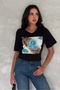 Women's Black V-Neck Large Size Floral Sequin Sequin Embroidered 100% Cotton T-Shirt - 5
