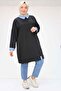 58005 Large Size Tunic with Stone Detail on Collar and Side Slits - Black