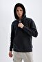 Regular Fit Hooded Soft Fleece Inside Pocketed Basic Plain Zippered Sweatshirt X8331Az24Au - 4
