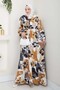 Patterned Hijab Dress Beige 4731 - 4
