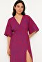 Front Slit V-Neck Patterned Midi Dress - 2