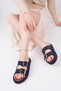 Women's Navy Blue Orthopedic Sole Double Buckle Straw Slippers - 5