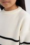 Girl's Ecru Striped Crew Neck Knitwear School Sweater Z0194A624Au - 5