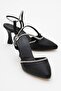 Women's Single Strap Heeled Sandals BLACK SKIN