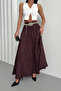 Women's Burgundy Stone Detailed Crush Effect Long Flared Skirt - 6