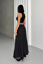 Women's Black Stone Detailed Crush Effect Long Flared Skirt - 7
