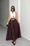 Women's Burgundy Stone Detailed Crush Effect Long Flared Skirt - 3