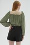 24Y0220K1 Women's Ruffled Collar Crop Blouse - 5