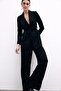 Jacquard Wide Leg Trousers - Black - 3