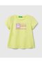 Girl's Yellow Glitter Benetton Logo Printed T-Shirt