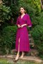 Women's Fuchsia Front Slit Detail Double-Breasted Collar Midi Length Summer Dress - 7