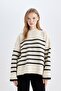 Oversize Wide Fit Half Turtleneck Striped Knitwear Sweater A7047Ax24Wn - 4