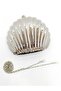 Women's Silver Metal Oyster Formed Evening Dress Bag with Chain Detail