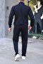 Navy Blue Classic Tracksuit Set with Appliqué Embroidery Detail - 3
