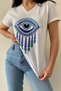 Women's White V-Neck Eyelet Sequin Embroidered 100% Cotton T-Shirt S-M-L-Xl-2Xl-3Xl - 2