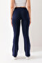 Women's Navy Blue Brand Equivalent Combed Cotton Knitted Stretchy Lycra Spanish Leg Leggings - 7