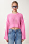Women's Light Pink Openwork Crop Knitwear Sweater MT00147 - 4