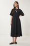 Women's Black Crinkle Effect Midi Woven Dress Ub00365 - 4