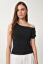 Women's Black Gather Detailed Knitted Blouse Zv00275