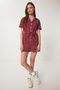 Women's Burgundy Polo Neck Washed Summer Gabardine Jumpsuit Rg00053 - 3
