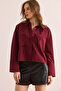 Women's Burgundy Front Accessory Hidden Placket Crop Shirt Gml- 19001314 - 2
