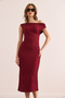 Women's Burgundy One Shoulder Textured Midi Dress Elb- 19002365 - 2