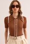 Women's Camel Hair Polo Neck Button Detailed Crop Knitwear Blouse Blz- 19002642