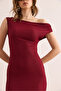 Women's Burgundy One Shoulder Textured Midi Dress Elb- 19002365 - 5