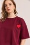 Women's Heart Burgundy Embroidered Comfortable Fit 2 Thread T-Shirt Tsh-19000870 - 6