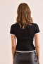 Women's Black Garnished Soft Textured Crop T-Shirt Tsh- 19000872 - 6