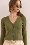 Women's Khaki Button Detailed Soft Textured Knitwear Cardigan Hrk- 19000352 - 4
