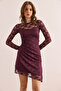 Women's Plum Lined Draped Detailed Lace Dress Elb- 19002367 - 5