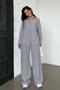 Painted Gray Linen Women's Shirt and Trousers Two-Piece Set Mg2356 - 2