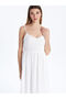 White V-Neck Floral Embroidered Rope Strap Dress - 2